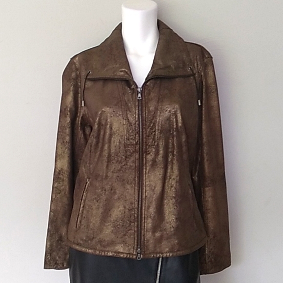 Chico's Jackets & Blazers - Chico's Bronze Leather Moto Jacket. NWOT